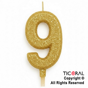 VELA NUMERAL CHICO 5.5 CM CON GIBRE ORO NUMERO 9 x 1